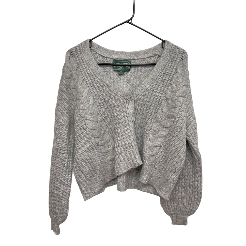 American Eagle‎ Cable Knit Button Cardigan Sweater M Gray Utility Cardigan